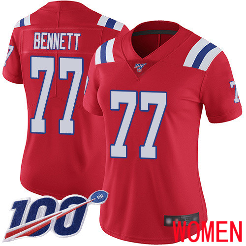 New England Patriots Football #77 100th Limited Red Women Michael Bennett Alternate NFL Jersey